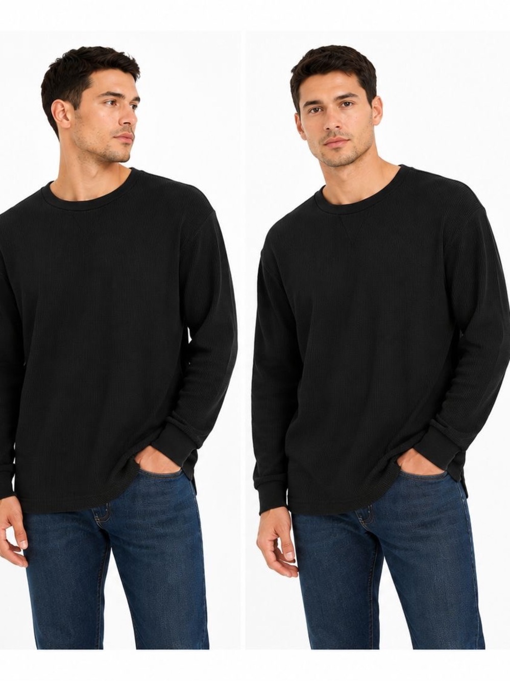 Vintage-Style Black Waffle Long-Sleeve Crew by Jachs